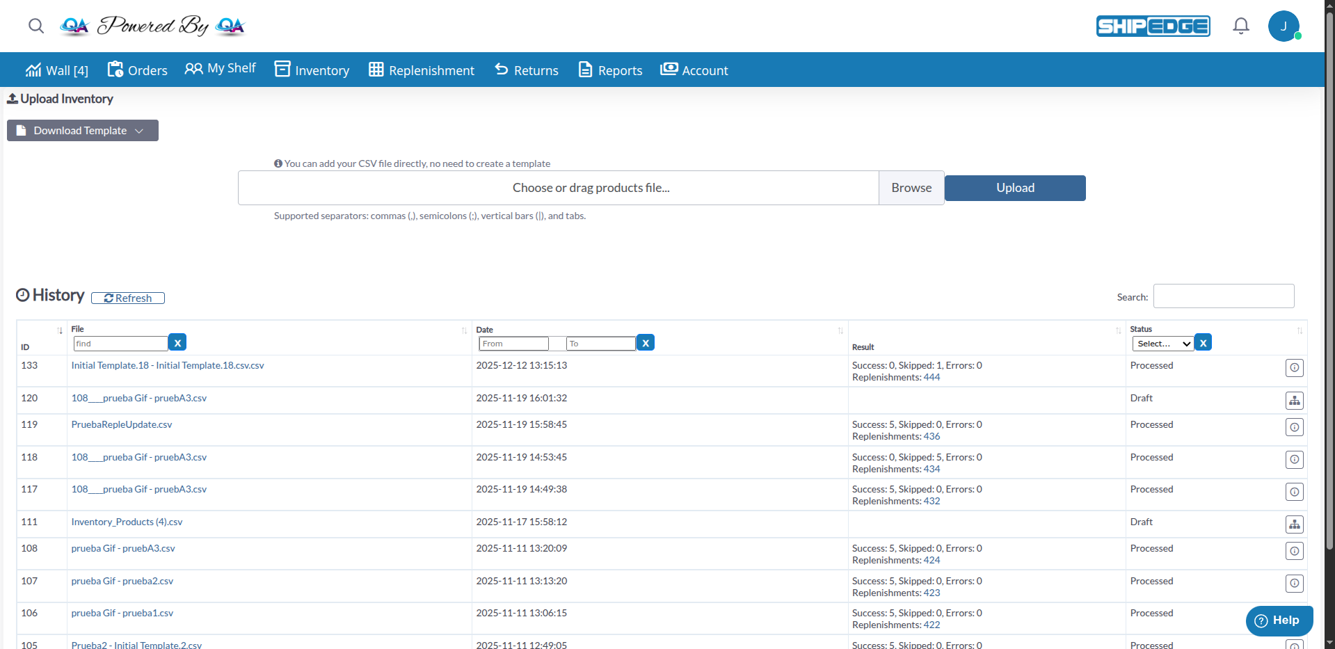 Bulk Upload Inventory