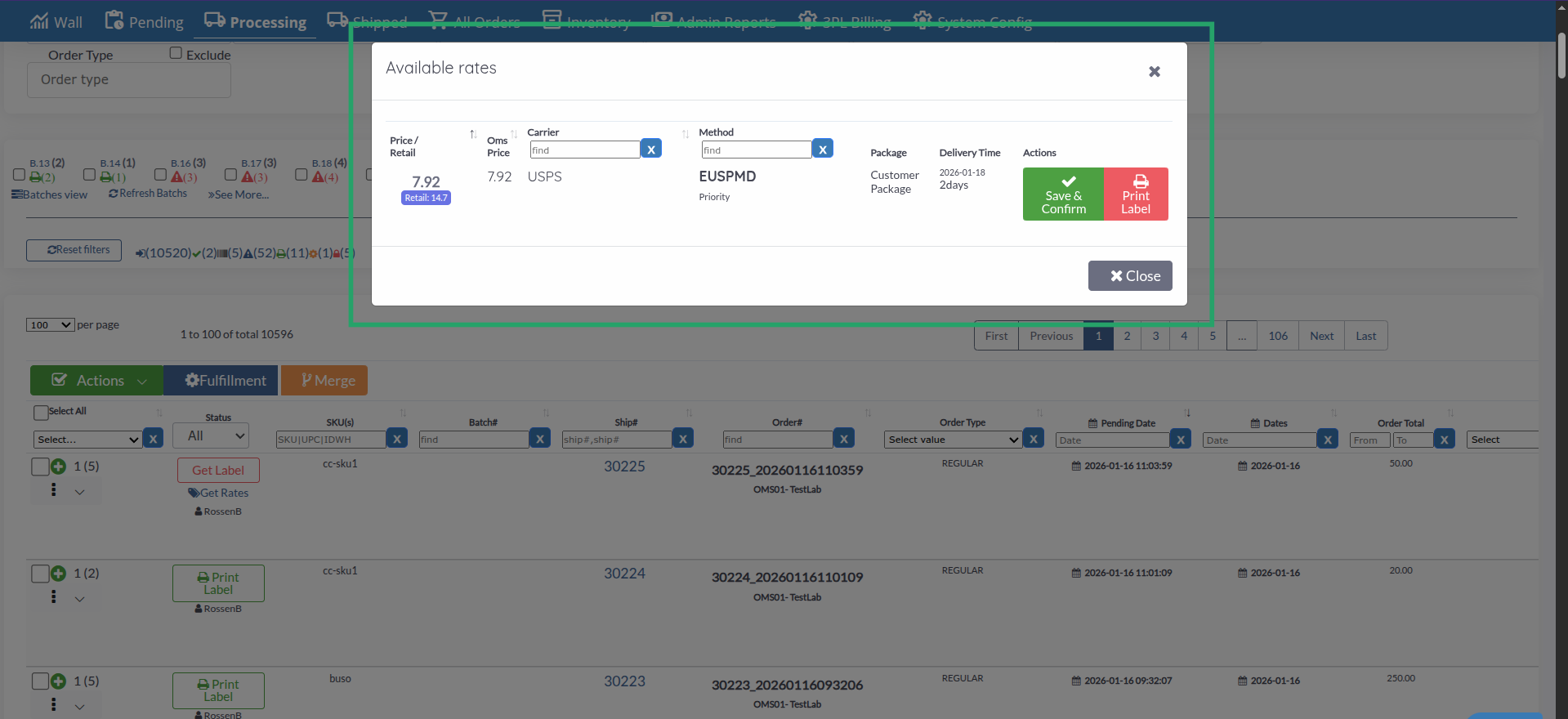 Shipping View with Get Rates Button
